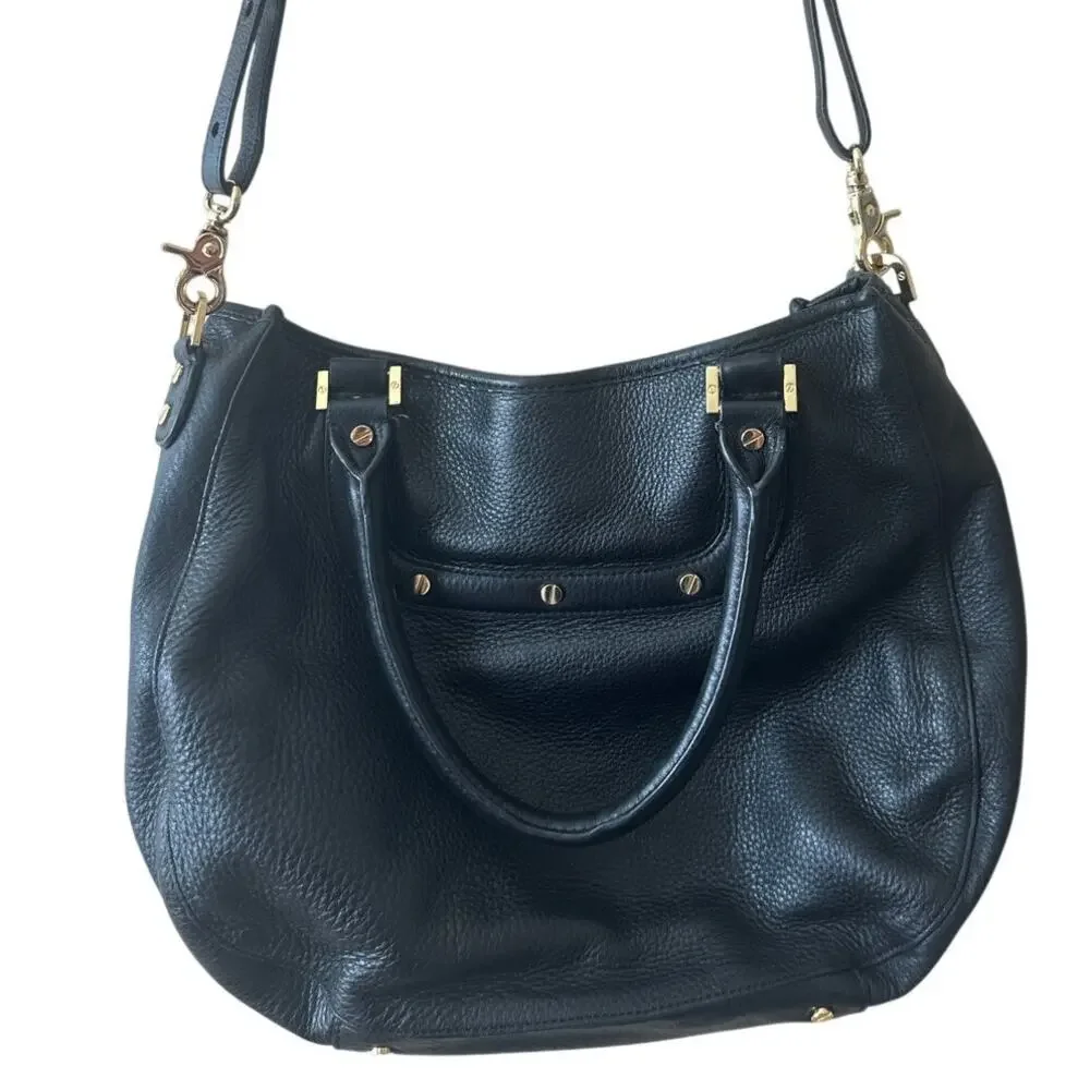 Tory Burch Amanda Slouchy Hobo Black Pebbled Leather‎ Gold Logo